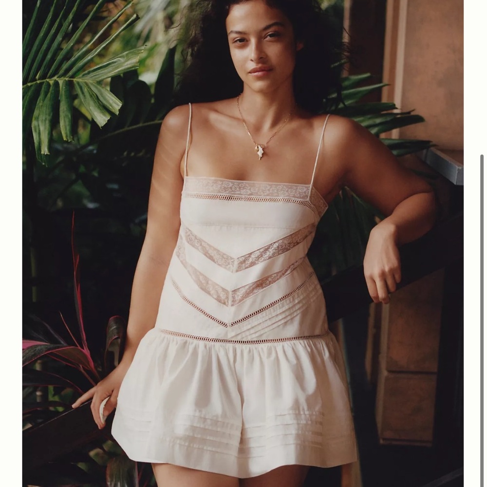 Anthropologie Maeve Lace Square Neck Mini Dress Medium